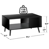 SUPER DEAL 2 Tier Retro Modern Coffee Table with Open Storage Shelf for Living Room, 40 Inch Rectangle Wooden Accent Center Table Sofa Side Table for Indoor Bedroom Apartment Small Spaces, Black SUPER DEAL