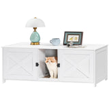 MAHANCRIS Cat Litter Box Enclosure for 2 Cats, 47.2" Hidden Cat Litter Box Furniture with Double Room, Wooden Cat Washroom with Scratching Board, Indoor Cat House End Table, White CWWT1201 MAHANCRIS