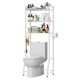 Simple Trending Over The Toilet Storage Rack, Metal 3 Tier Bathroom Organizer Shelf with Paper Holder and 3 Hooks, White Simple Trending