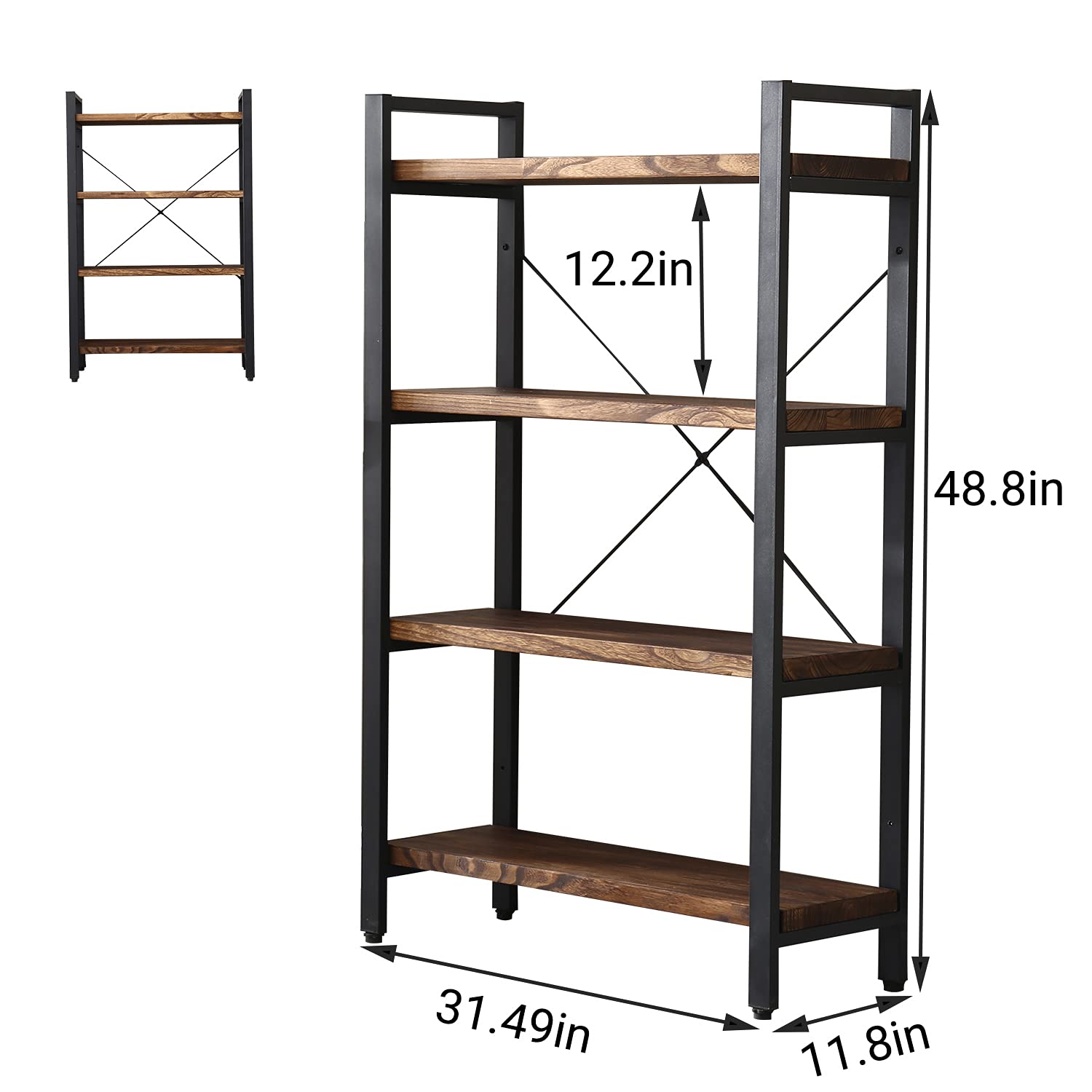 Rustic Vintage Industrial 4-Tier Solid Wood and Metal Bookshelf by WH-AOERPUMY - WoodArtSupply