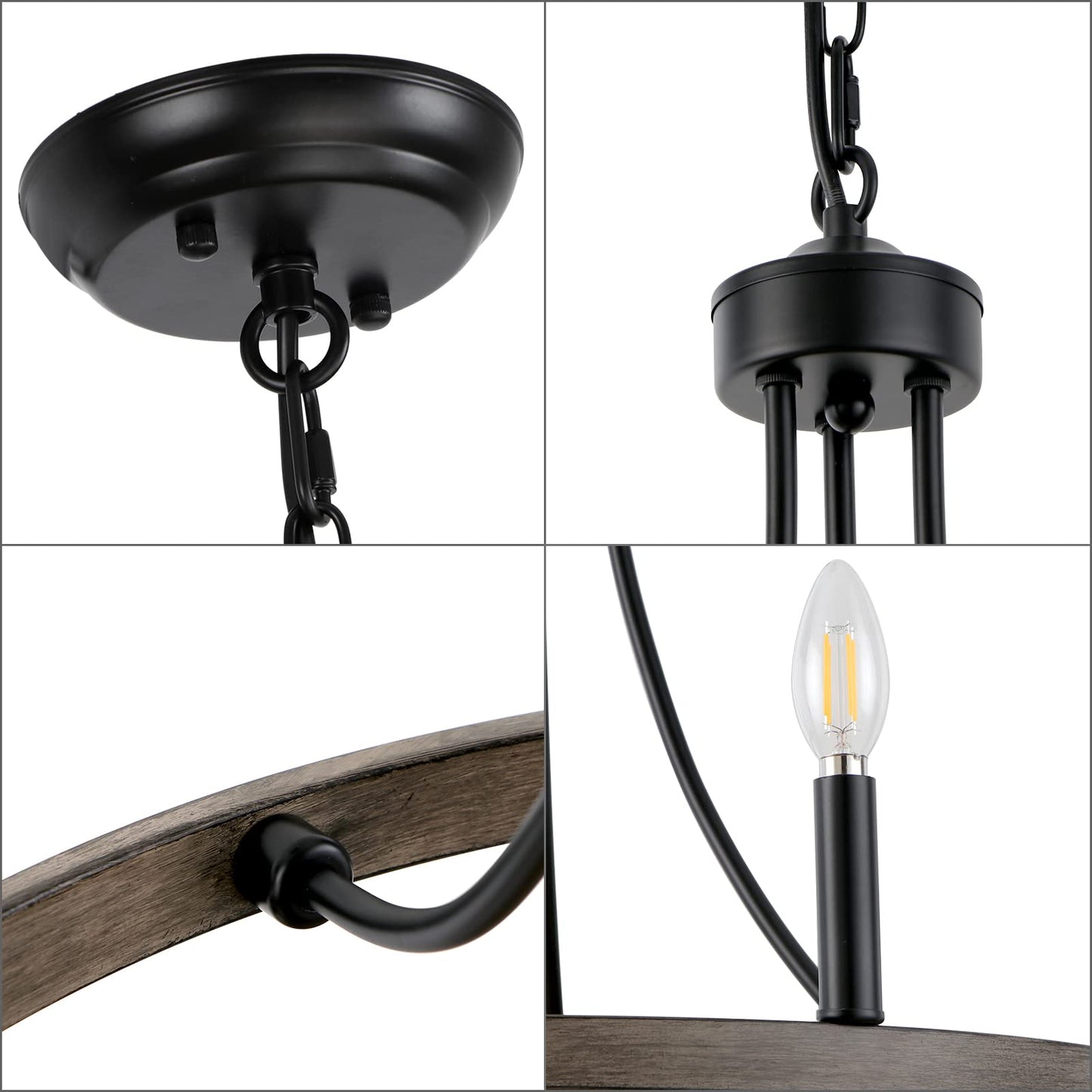 WBinDX Wagon Wheel Chandelier, 6-Light Modern Farmhouse Chandeliers for Dining Room, 19.68 Inch Black Faux Wood Metal Round Chandeliers for Entryway Kitchen Table Living Room Foyer