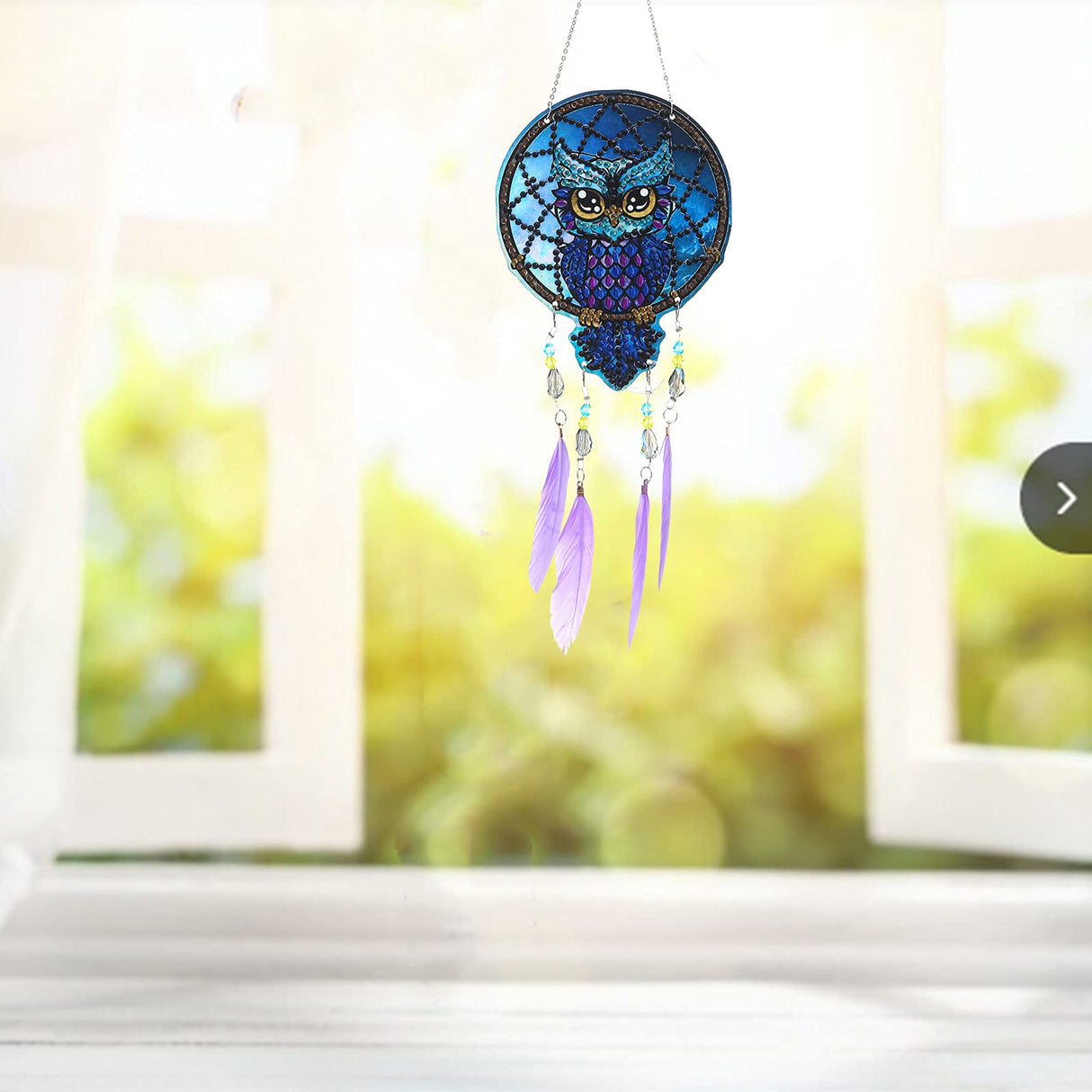 VVBAOZI DIY Owl Dream Catcher Diamond Painting Window Hanging Double Side Drill Crystal Rhinestones Diamond Art Wind Chimes Owls with Feathers VVBAOZI