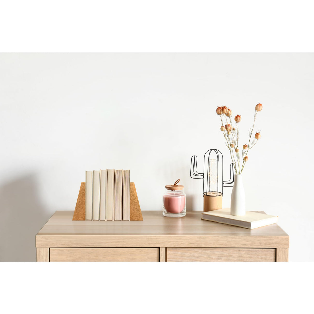 ILOT Book Ends for Office Accessories - 2 Pairs Handmade 100% Solid Wood Decorative Bookends with Metal Base - Heavy Duty Non-Skid Shelf Organizer for Books ILOT
