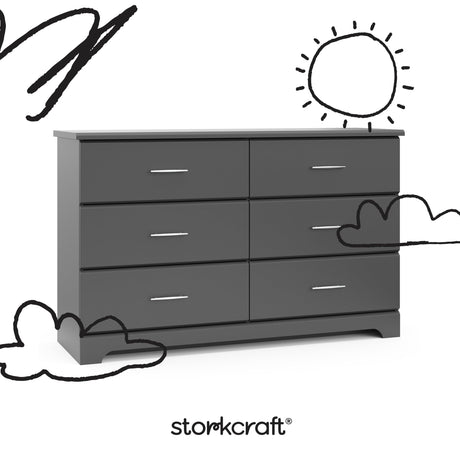 Storkcraft Brookside 6-Drawer Dresser (Gray) – GREENGUARD Gold Certified, Gray Dresser for Bedroom, Kids & Nursery Storage Chest, Safety Interlocking Drawers, Pre-Installed Tracks, Kids Chest Storkcraft