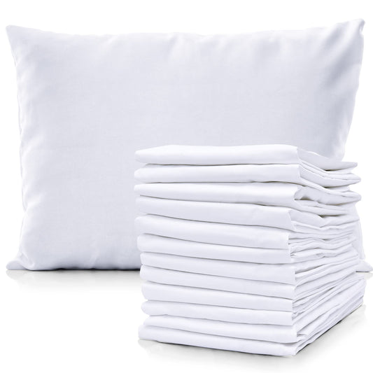 Pacific Linens White Percale Pillow Case - Soft Hotel Style Polly Cotton Blend, 200 Thread Count, Wrinkle Free Linen Pillow Cases, 12 Pack Set of Pillowcases