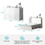 BALUS Queen Murphy Bed, Chest Murphy Beds with USB Chariging Station & Storage Drawer, Wooden Cabinet Beds with Tri Fold Mattress, Queen Hidden Bed for Living Room/Bedroom -White BALUS