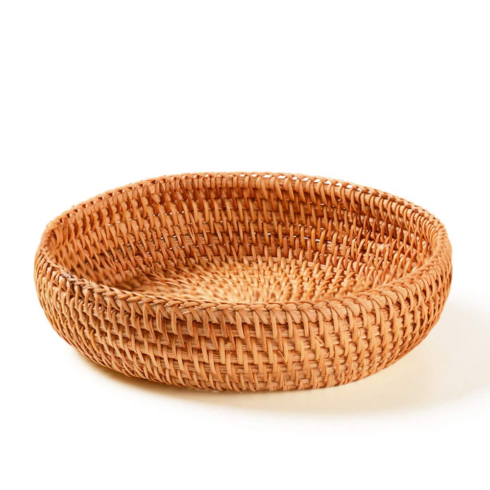 amololo Hadewoven Round Rattan Fruit Basket Wicker Food Tray Weaving Storage Holder Dinning Room Bowl, 7”Decorative Natural Basket Woven Fruit Basket Bowl for Entryway Table, Countertop (Small 7”) amololo