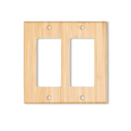 Solid Wood Double Rocker Light Switch Plate 4.5" X 4.5" Bamboo Light Switch Cover Quality Raw Wooden Decorative Bedroom Kitchen Home Decor (Double Alckerou