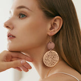 9 Pairs Boho Vintage Wooden Round Geometric Leather Earrings Retro Hollow Out Circle Earrings Big Lightweight Statement Jewelry Suitable for Women Hefanny