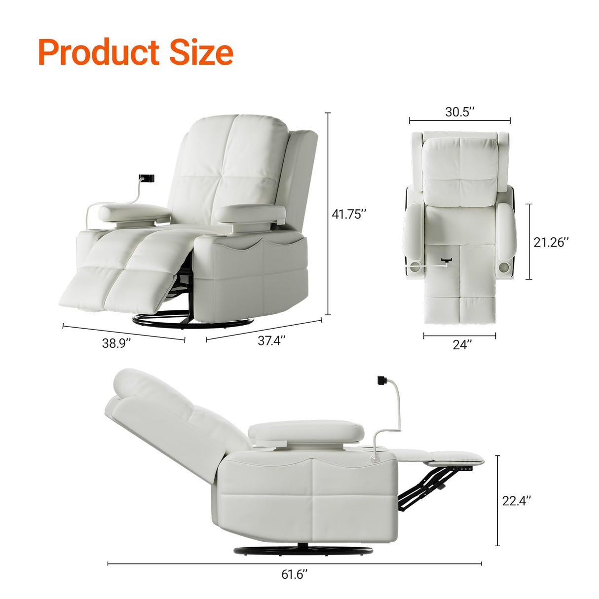 MAMAZING Oversized Rocking Chair Nursery with Adjustable Armrests, Electric Glider Recliner Nursing Chair for Breastfeeding, Power Swivel Recliner Chairs, Oeko-TEX & FSC Certified (Off White) MAMAZING