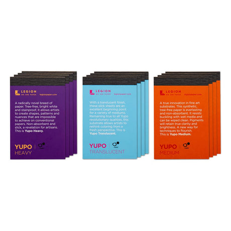 Legion Mini Pad 2.5 x 3.75 Inch, Waterproof and Stain-Resistant Sampler Set of 12 Yupo Artist Pads Containing 4 Pads Each of Yupo Medium, Yupo Heavy, and Yupo Translucent Yupo