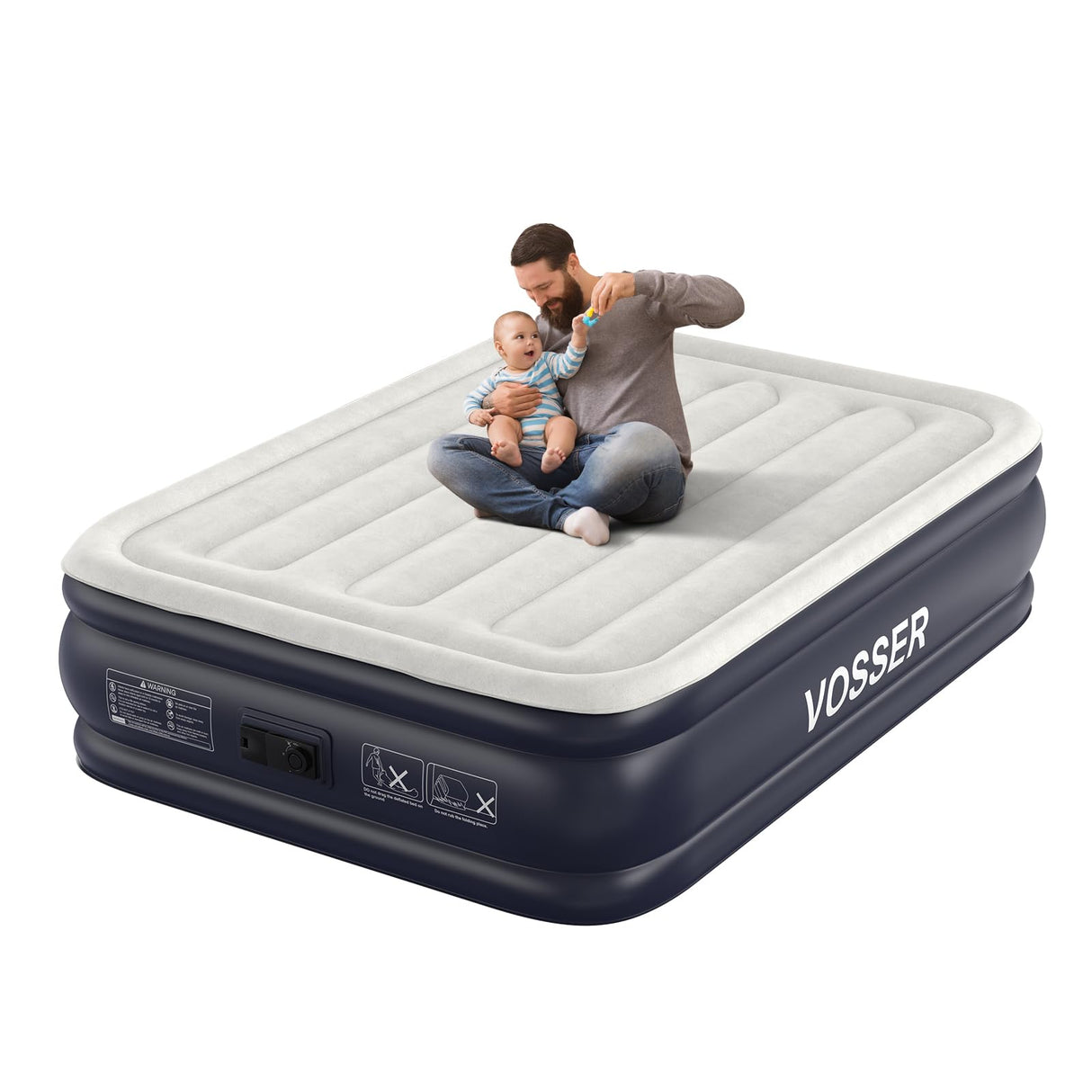 VOSSER Air Mattress Full with Built in Pump,18''Inflatable Mattress of Upgraded Vertical Beams,Self Inflatable/Deflation Blow Up Mattress in 3 Mins,Flocked Top Airbed with Carry Bag for Home, Camping VOSSER