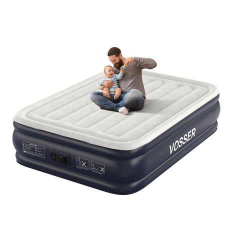 VOSSER Air Mattress Full with Built in Pump,18''Inflatable Mattress of Upgraded Vertical Beams,Self Inflatable/Deflation Blow Up Mattress in 3 Mins,Flocked Top Airbed with Carry Bag for Home, Camping VOSSER