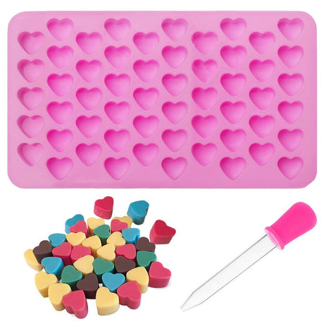 Pimoys Silicone Moulds for Wax Melts with Dropper 55 Heart Mould Sweet Moulds Mini Candy Molds Silicone Shape for Love Chocolate Soap Jelly Melts Gummy DIY Pimoys