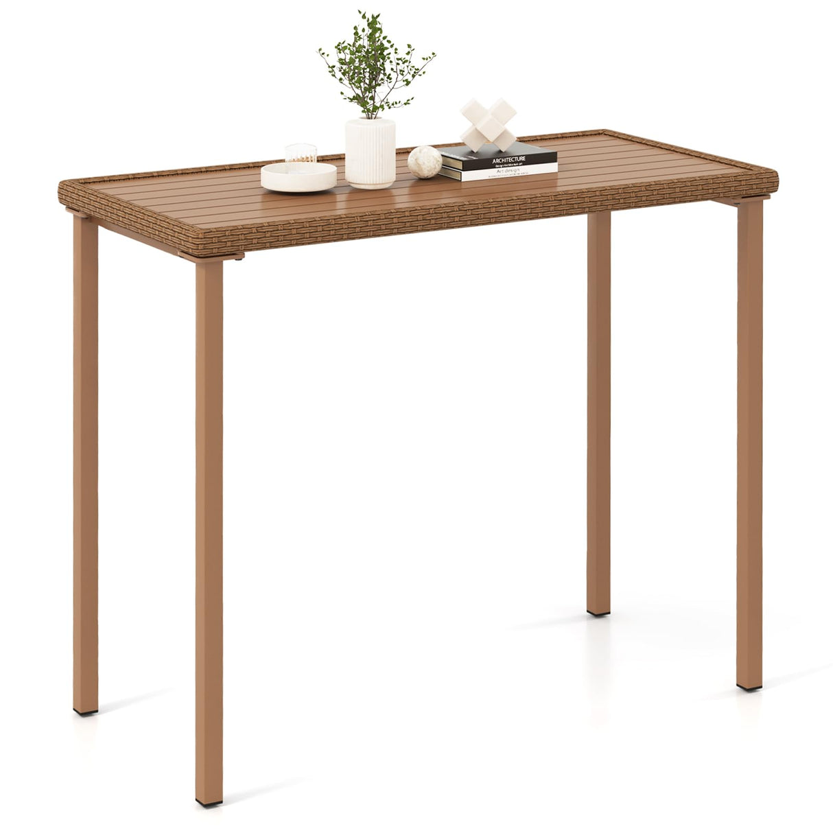 Tangkula Patio Bar Table, Heavy Duty Rectangle Metal Frame 48 Inches Outdoor Counter Height Table, for Backyard, Poolside, Balcony, Lawn Tangkula