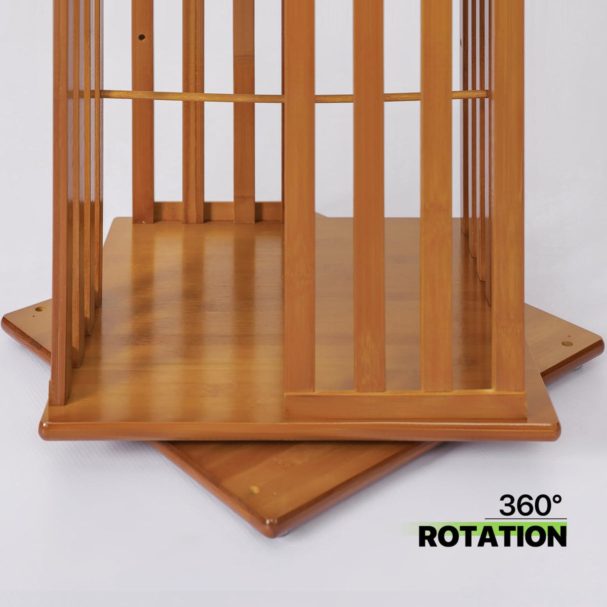 Magshion Rotating Bookcase - 6-Tier Corner Shelf Bamboo Media Storage, 70.5" High Revolving Floor Standing Organizer Living Room Bedroom 360 Degree Rotating Storage (Natural, Stripe Guardrail) Magshion