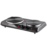 OVENTE Electric Countertop Double Burner, 1700W Cooktop with 7.25" and 6.10" Cast Iron Hot Plates, Temperature Control, Portable Cooking Stove and Easy to Clean Stainless Steel Base, Black BGS102B OVENTE