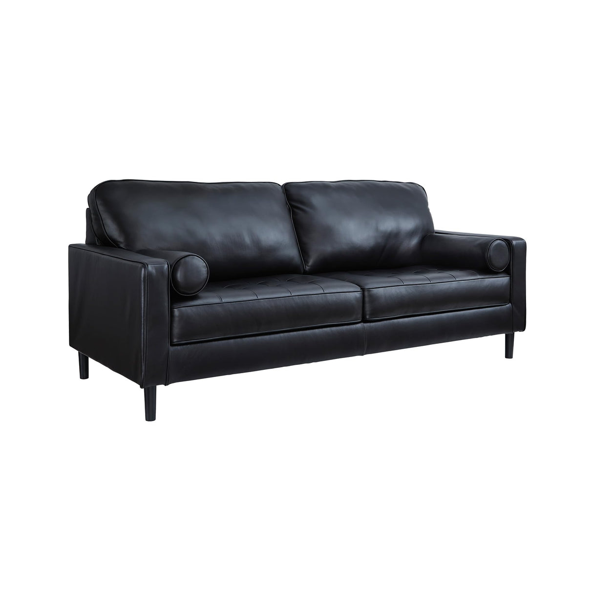 Signature Design by Ashley Bryceview Contemporary Leather Match Tufted Sofa with 2 Bolster Pillows, Black Signature Design by Ashley