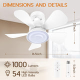 NBKLS Ceiling Fans with Lights and Remote, Quiet Ceiling Fans with 5 Blades, 3 Color LED Dimmable, Low Profile Ceiling Fan with Light for Bedroom, Garage, Kitchen, Living Room, Patio NBKLS