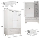 Homsee Wardrobe Armoire Wooden Closet with Mirror, 3 Doors, 5 Drawers, 4-Tier Storage Cubes and Hanging Rod for Bedroom, White (47.2”L x 20”W x 70.9”H) Homsee