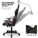 MoNiBloom Computer Chair Gaming High Back Office Gaming Chair with Headrest and Lumbar Support, PU Leather Ergonomic Racing Chair with Adjustable Height and Reclining Function for Teen Adult, Pink MoNiBloom
