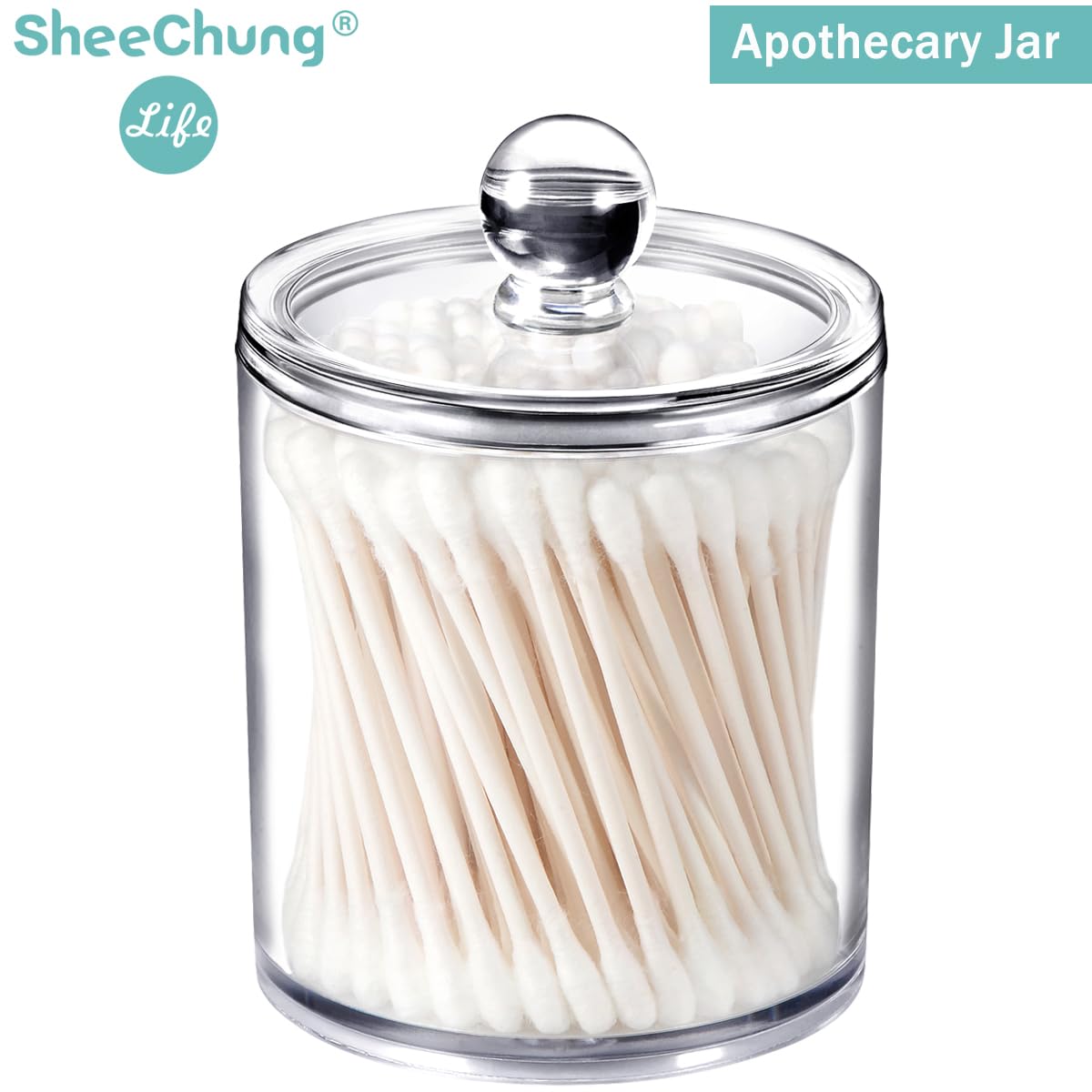 6 Pack Qtip Dispenser Apothecary Jars Bathroom with Labels - Qtip Holder Storage Canister Clear Plastic Acrylic Jar for Cotton Ball,Cotton Swab,Cotton Rounds,Floss Picks, Hair Clips (Clear)