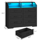 DICTAC LED Dresser for Bedroom, 6 Drawer Dresser with Charging Station, Chest of Drawers with Storage Cubby, Storage Organizer Unit for Bedroom, Closet, Living Room, Black DICTAC