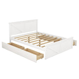 LZ LEISURE ZONE White Queen Size Platform Bed with 4 Storage Drawers and Wooden Headboard LZ LEISURE ZONE
