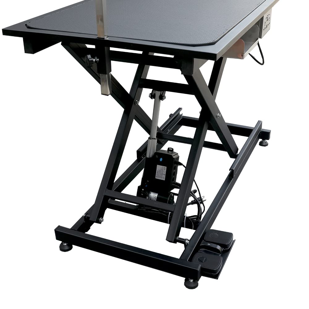 Afqxf Electric Lift Pet Grooming Table, Heavy Duty Professional X-Type Electric Lift Dog Grooming Table for Large Dogs, with Overhead Arm, Clamps and Two Grooming Noose, 50''/ Black Afqxf