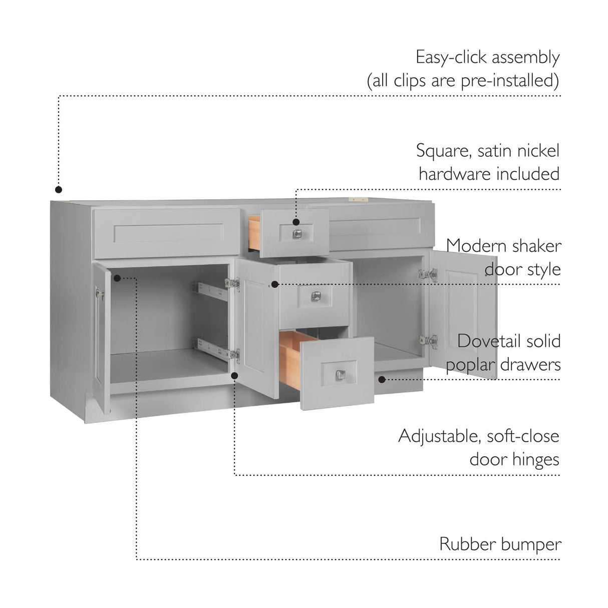 Design House Brookings 60 Inch Bathroom Vanity, Ready to Assemble, Solid Wood, Sherwin Williams® Gray, 599019-GRY Design House