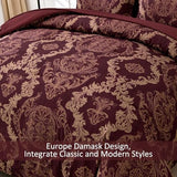 WONGS BEDDING Burgundy Comforter Set Queen Size, Maroon Damask Texture 7 Pieces Bed in a Bag Microfiber Comforter Bedding Sets -1 Comforter, 1 Flat Sheet, 1 Fitted Sheet, 2 Pillow Shams, 2 Pillowcases WONGS BEDDING