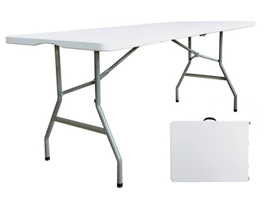 JingPieCle 6 Foot Folding Table 6ft Portable Plastic Picnic Table with Handle, Fold in Half Heavy Duty Utility Foldable Table, Indoor Outdoor 6' Folding Card Tables for Party, Dining