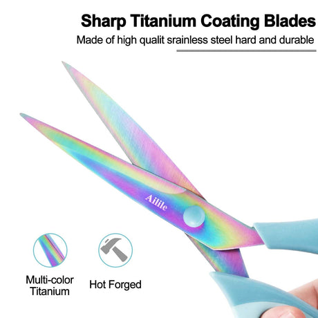 Craft Scissors, All Purpose Sharp Titanium Blade Shears, Comfortable Grips, School Scissors Set of 3 pack, Ideal for Office, Home, Sewing, Fabric, Kitchen, Arts and DIY Supplies, 9.3"/8.5"/5.6", Blue Ailile
