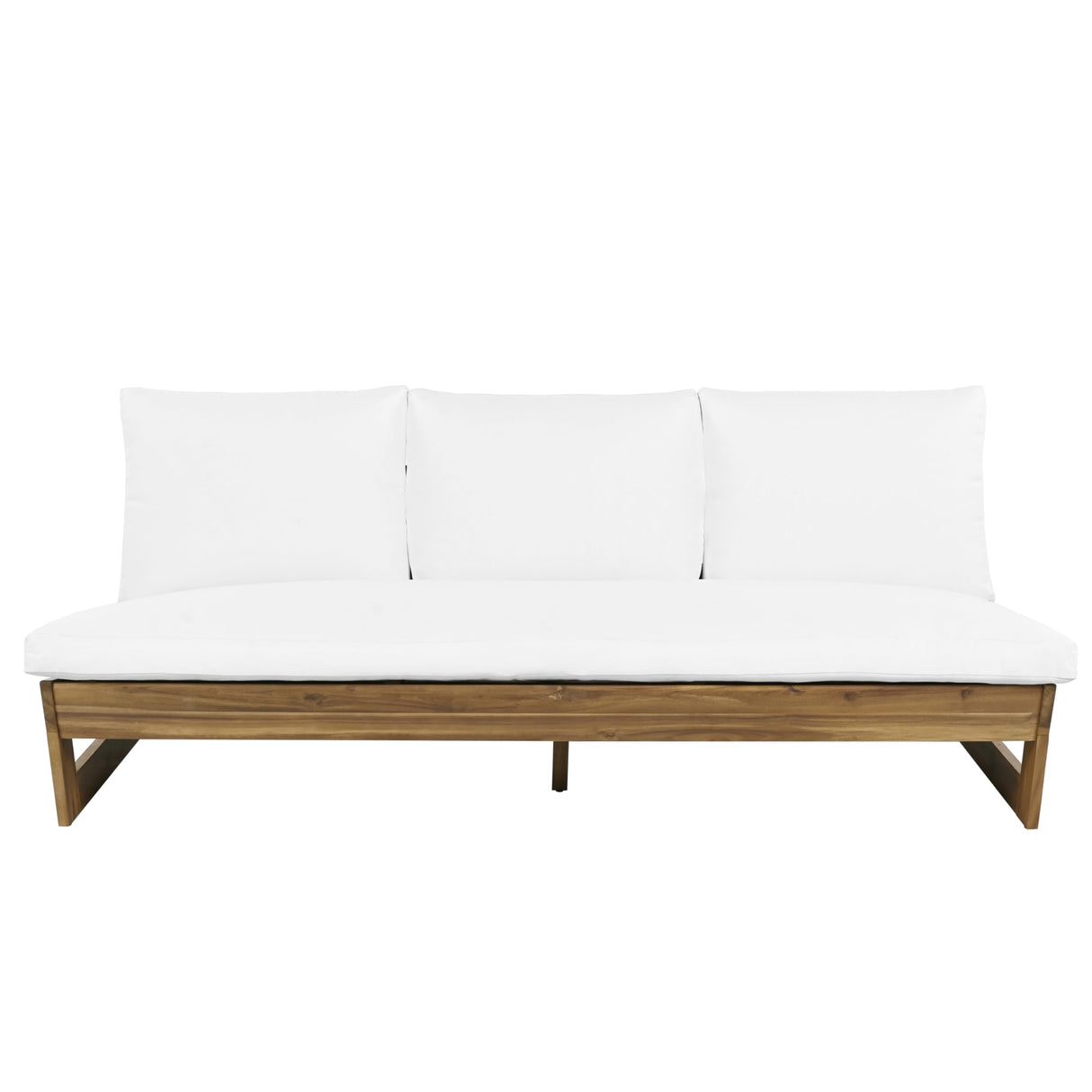 Christopher Knight Home Wicos Modern Acacia Wood Outdoor Sofa with Cushion, Wood Patio Sofa Chair Armless Design, Garden Backyard Outdoor Lounge Sofa Couch with Water-Resistant Cushion, Teak+White Christopher Knight Home