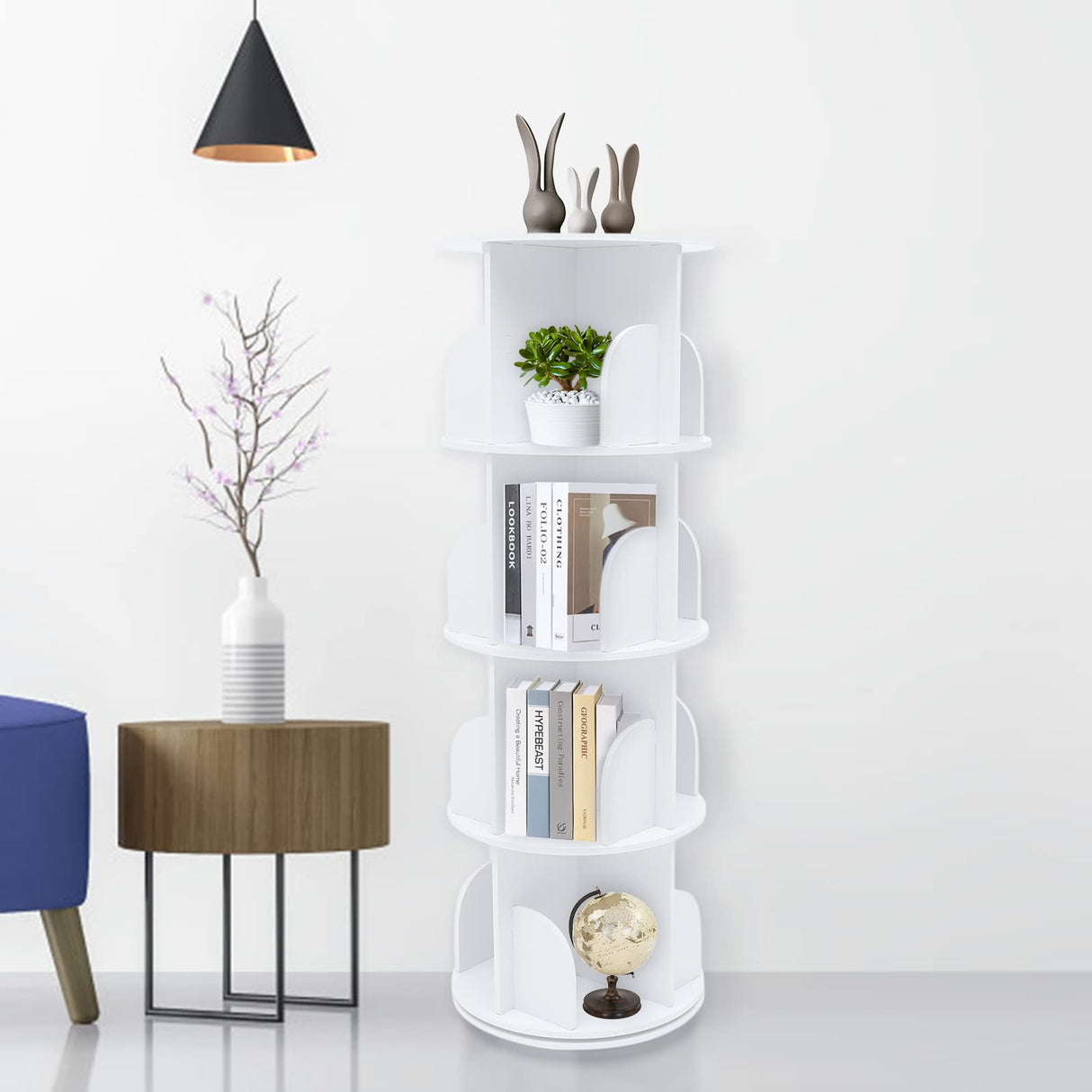 Qiucenmium 4-Tier Rotating Bookshelf Tower for Kids and Adults - Stylish 360° Revolving Bookcase Qiucenmium