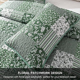Mybedsoul Sage Green Boho King Quilt Set, 3-Piece Reversible Soft Plaid Floral Bedding Set with 2 Pillow Shams - Sage Green King Size Quilt Bedspread Coverlet Set 90"x104" Mybedsoul