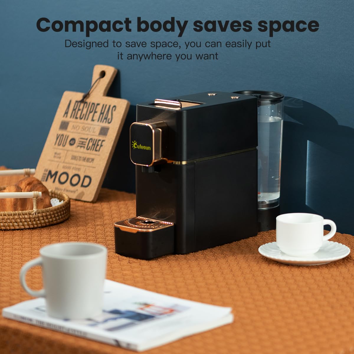 Mini Espresso Coffee Machine for Capsules Compatible with Nespresso OriginalL Machine, Espresso Maker Single Serve, Bestpresso Coffee Capsules Peet's Espresso more (Black) cutesun