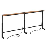Kitstorack 2-Pack Narrow Console Table with Adjustable Height (25"-33") & Power Outlets, Rustic Brown Sofa Table for Behind Couch or Wall, 79" Long with 4.9ft Cord Kitstorack