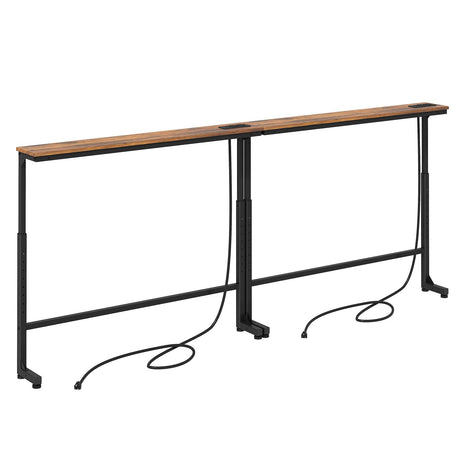 Kitstorack 2-Pack Narrow Console Table with Adjustable Height (25"-33") & Power Outlets, Rustic Brown Sofa Table for Behind Couch or Wall, 79" Long with 4.9ft Cord Kitstorack