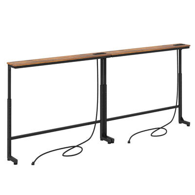 Kitstorack 2-Pack Narrow Console Table with Adjustable Height (25"-33") & Power Outlets, Rustic Brown Sofa Table for Behind Couch or Wall, 79" Long with 4.9ft Cord