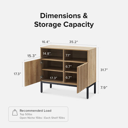 mopio Norwin Storage Cabinet, Modern Rustic Industrial Buffet Sideboard, Accent Console Credenza, Fluted Panel Doors, Adjustable Shelves, Sturdy