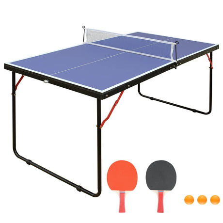 Dithoko 4.5ft Small Size Table Tennis Table Midsize Foldable & Portable Ping Pong Table Set with Net, 2 Ping Pong Paddles and 3 Balls for Indoor Outdoor Game Dithoko