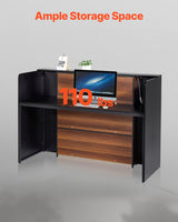 VEVOR Reception Desk, 62 Inch Rectangular Front Counter Table, Office Reception Desk Front Retail Counter with LED Light, for Checkout, Lobby, Beauty Salon and Office, Black & Brown VEVOR