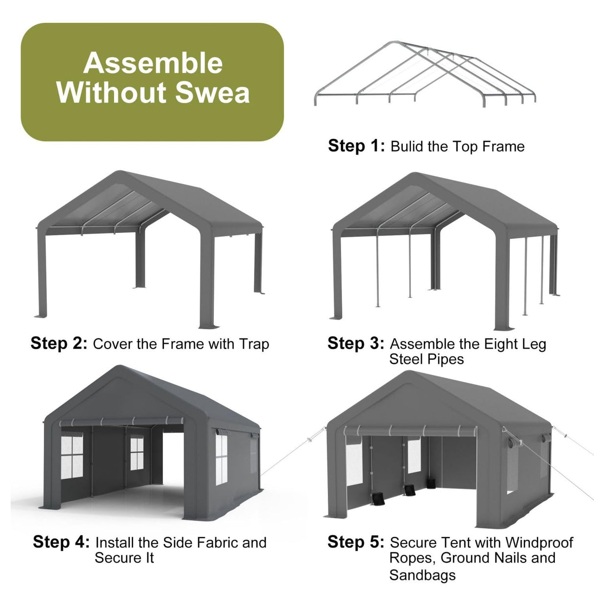 10x20FT Carport, Heavy Duty Carport with Roll-Up Sidewall and Ventilated Windows with Removable Sidewalls, 180g Pe Waterproof Canopy, All-Season Outdoor Portable Garage for Pickup Truck Boat SUV OutdoorVibe