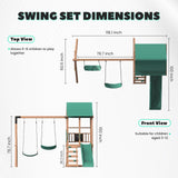 All Spruce Wooden Swing Sets for Backyard for Kids 3-12, Swingset Outdoor for Kids, Outdoor Kids Swing Sets for Backyard with 2 Belt Swings, Slide, Climber, Sandbox Area, Blackboard, Play Deck BUPPLEE