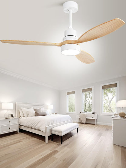 Sofucor 52 Inch Ceiling Fan with Lights and Remote Control, Indoor Outdoor Mordern Wood Ceiling Fan with Reversible Quiet DC Motor, 6 Speed, 3 White Downrods, for Farmhouse Bedroom Patio Balcony