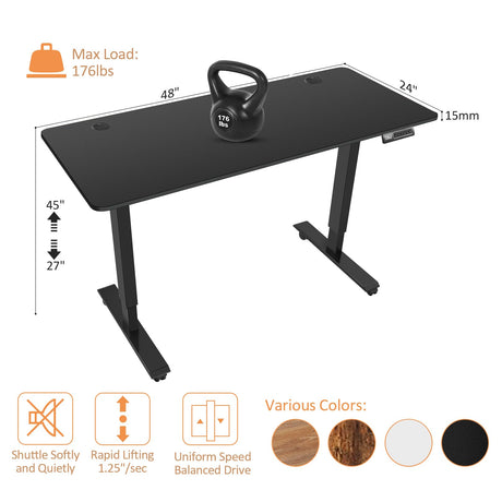 KORGOL Electric Standing Desk 48 x 24 Inches Adjustable Height Sit Stand Up Desk for Home Office Computer Desk Memory Preset with Headphone Hook and Black Frame/Black Top KORGOL