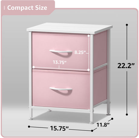 Sorbus Nightstand with 2 Drawers - Kids Bedside Furniture End Table Night Stand - Steel Frame, Wood Top & Easy Pull Fabric Bins - Dresser & Chest for Home, Bedroom Accessories, Office & College Dorm Sorbus