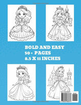 Princess Coloring Book: Bold And Easy For Girls 4-8 | 50+ Pages | Great Gift For Kids & Toddlers Of All Ages WoodArtSupply