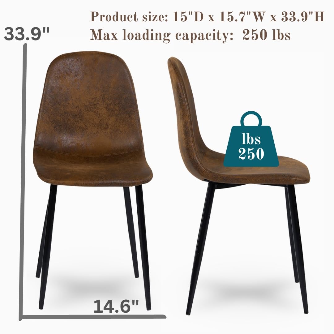 Homy Casa Mid-Century Modern Upholstered Dining Chairs Set, Kitchen Chairs with Metal Legs for Dining Room, Fabric Suede Seat Side Chair for Living Room (Brown, Set of 4) Homy Casa